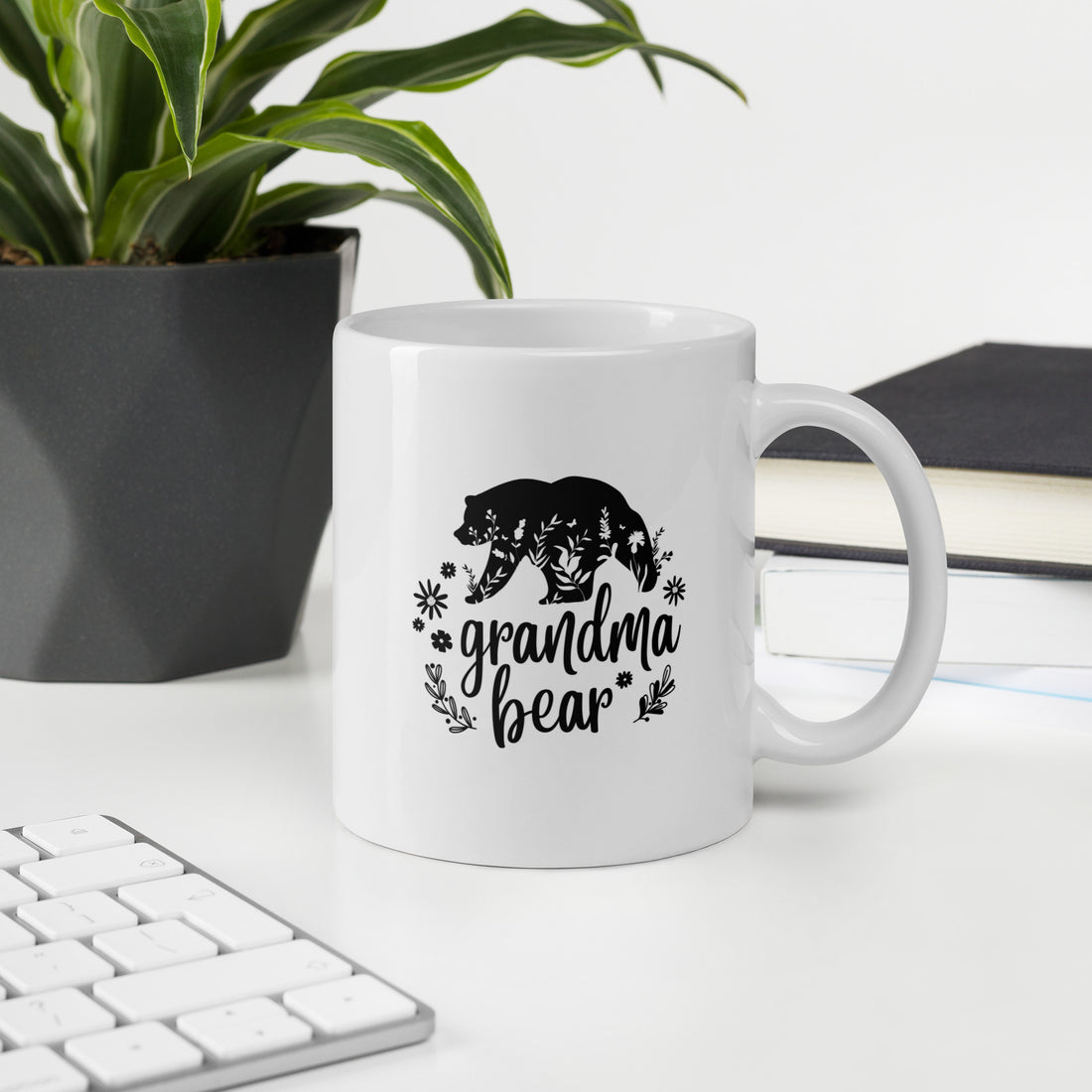 White glossy Grandma Bear Mug