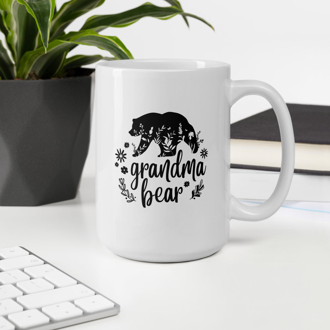 White glossy Grandma Bear Mug