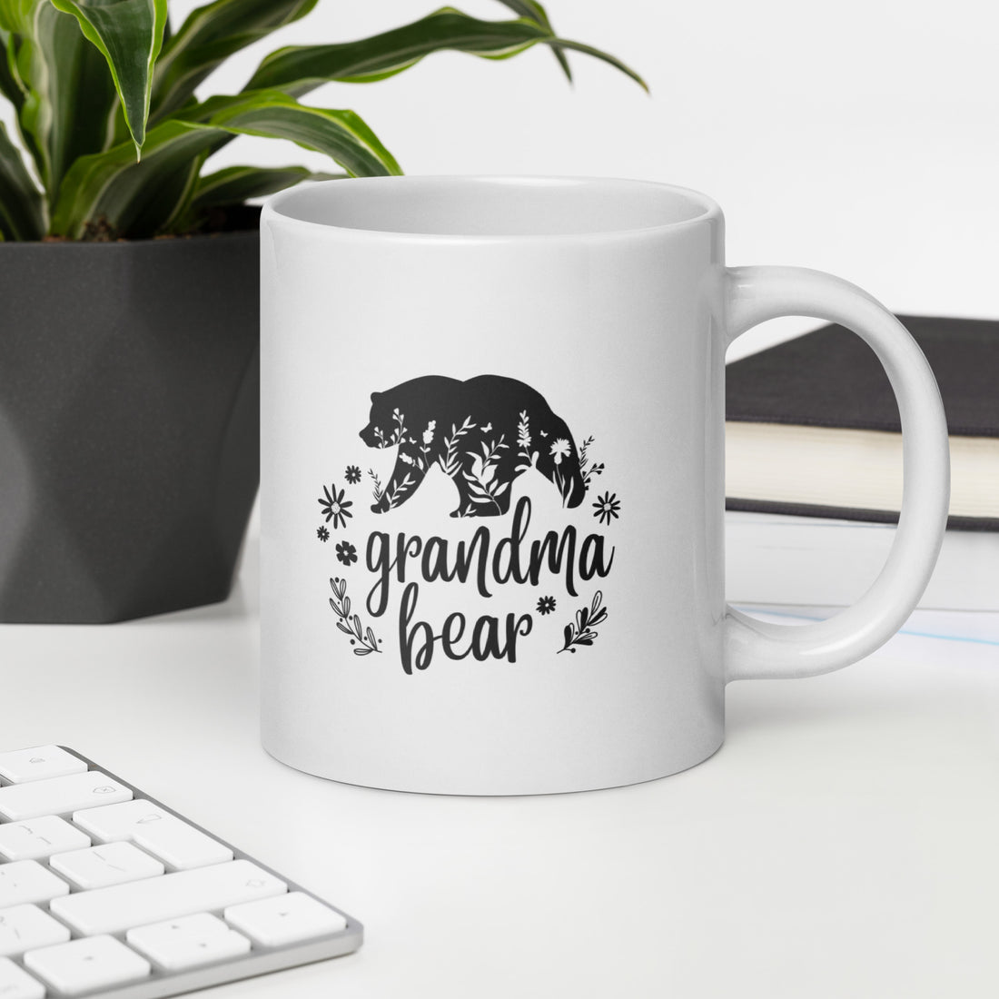 White glossy Grandma Bear Mug